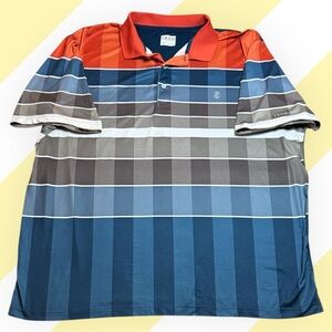 Izod Men's Golf Polo Shirt - Orange Grey Blue Stripes sz XXL